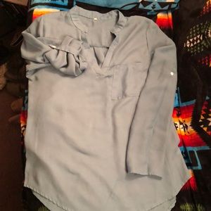 Matte Turquoise woman's V-neck Blouse